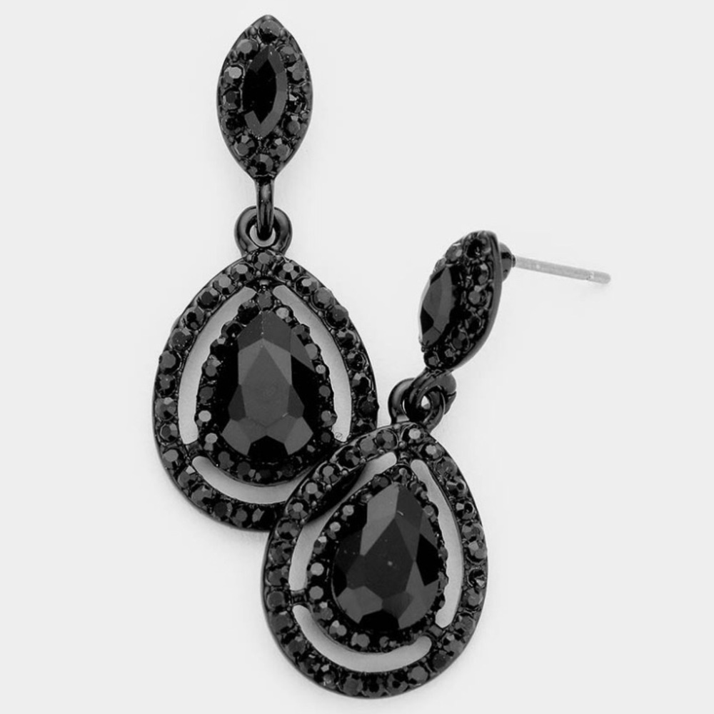 Stunning Small Jet Black Pear Cut Crystal Drop Earrings-Boutique